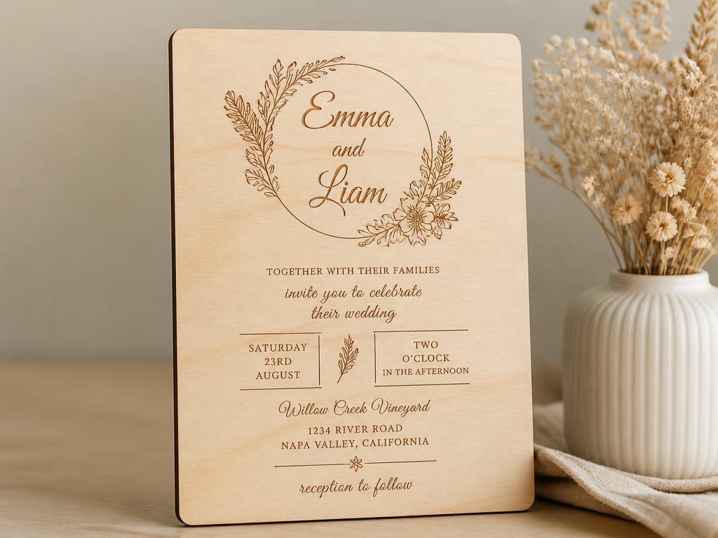 Exemple de rendu : invitation 3D bois